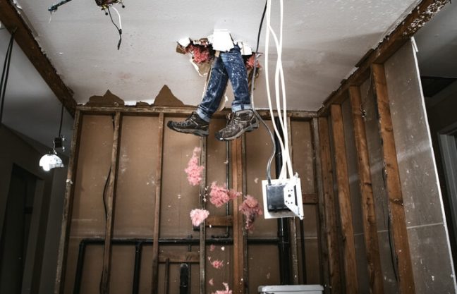 feet falling through a ceiling contractor work