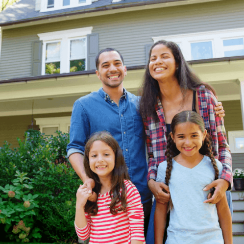 rain carriers gutter siding home improvement midlothian va customers smiling family outside of their home as Rain Carriers' customers